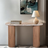 Ashford Natural Marble & Wood Pedestal Console Table