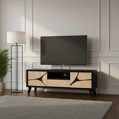 Boho Solid Wood Tv Cabinet With Wooden Legs
