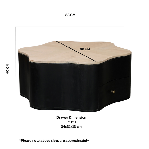 Boho Wooden Star Low Coffee Table with Drawer