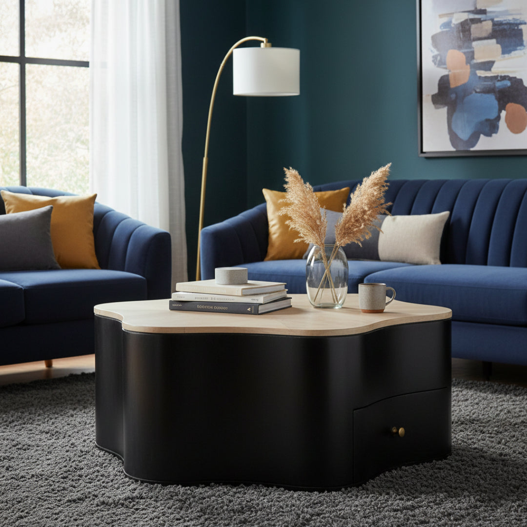 Boho Wooden Star Low Coffee Table with Drawer