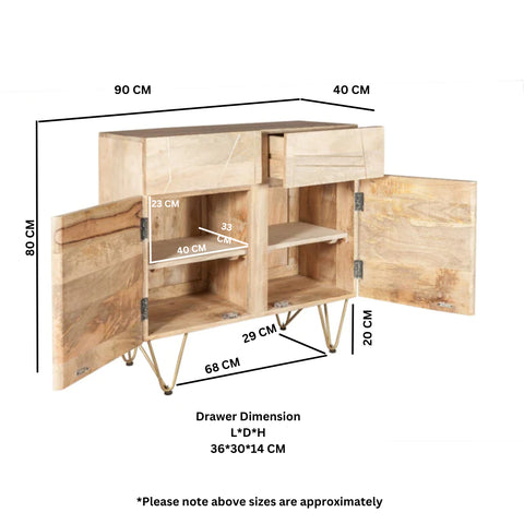 Light Gold 2 Door Medium Sideboard