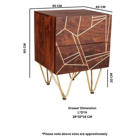 Dark Gold 2 Drawer Side Table