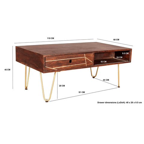 Dark Gold Rectangular Coffee Table with Drawer