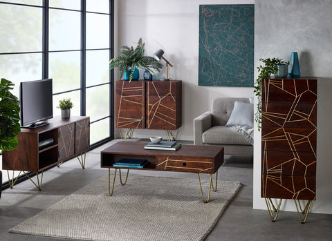 Dark Gold Rectangular Coffee Table with Drawer