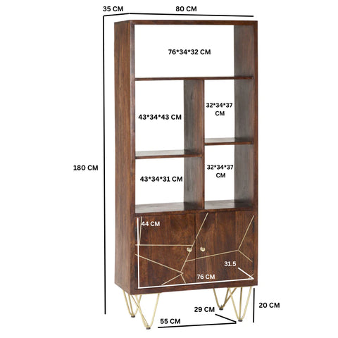 Dark Gold Large Bookcase 2 Door