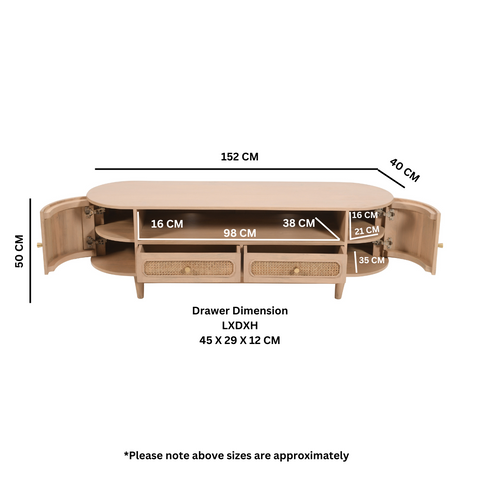 Valencia Cane & Mango Wood 2 Drawers TV Cabinet