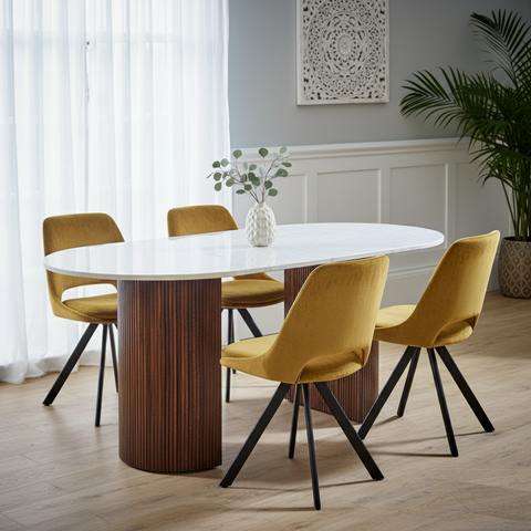 Mustard Velvet Swivel Dining Chair (Set of 2)