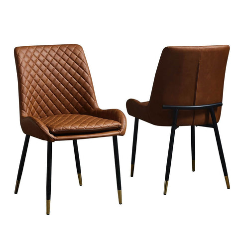 Leather Steel Legs Dining Chairs (Set of 2) - Tan