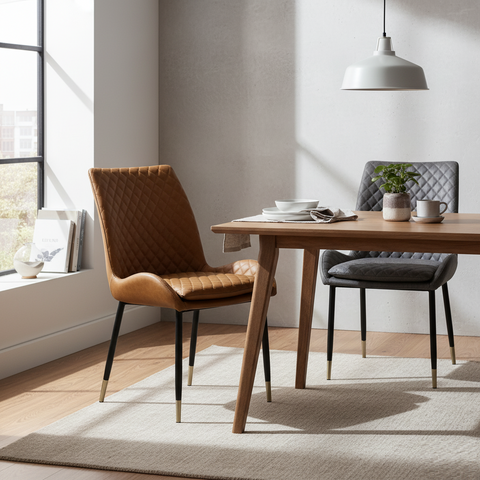 Leather Steel Legs Dining Chairs (Set of 2) - Tan