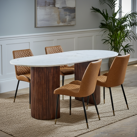 Leather Steel Legs Dining Chairs (Set of 2) - Tan
