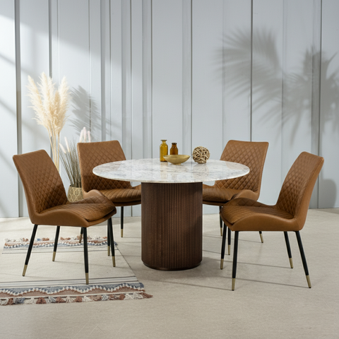 Leather Steel Legs Dining Chairs (Set of 2) - Tan