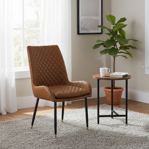 Leather Steel Legs Dining Chairs (Set of 2) - Tan