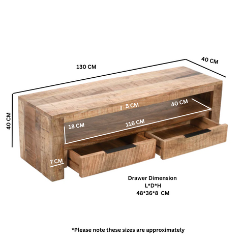 Surrey Solid Wood Tv Stand With 2 Drawers