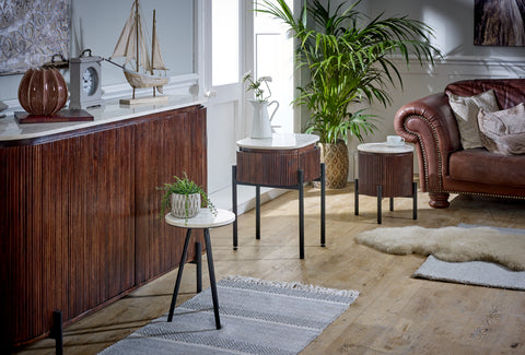 Opal Solid Wood Sideboard/Drinks Cabinet With Marble Top & Metal Legs
