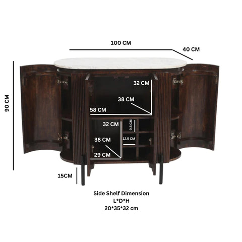 Opal Solid Wood Sideboard/Drinks Cabinet With Marble Top & Metal Legs