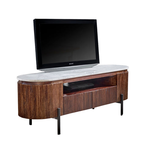 Opal Mango Wood Tv Cabinet With  Marble Top & Metal Legs