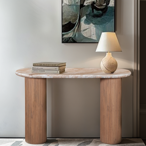 Ashford Natural Marble & Wood Pedestal Console Table