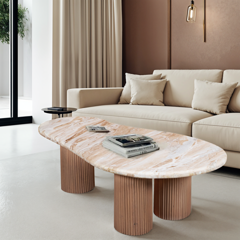 Ashford Natural Marble & Wood Pedestal Coffee Table