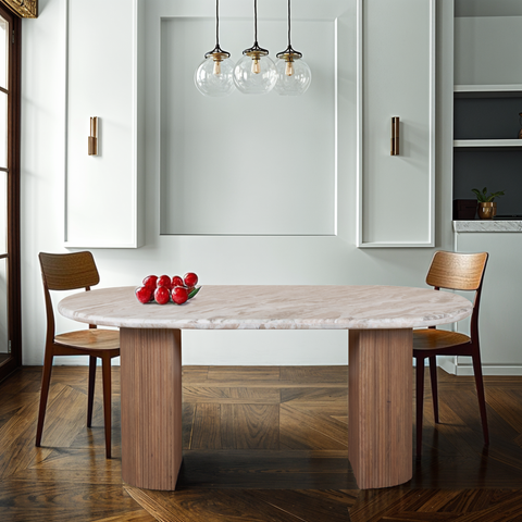 Ashford Natural Marble & Wood Pedestal 6-8 Seater Dining Table