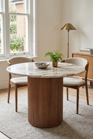 Ashford Round Marble Top with Wood Pedestal Dining Table