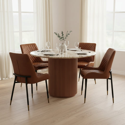 Ashford Round Marble Top with Wood Pedestal Dining Table