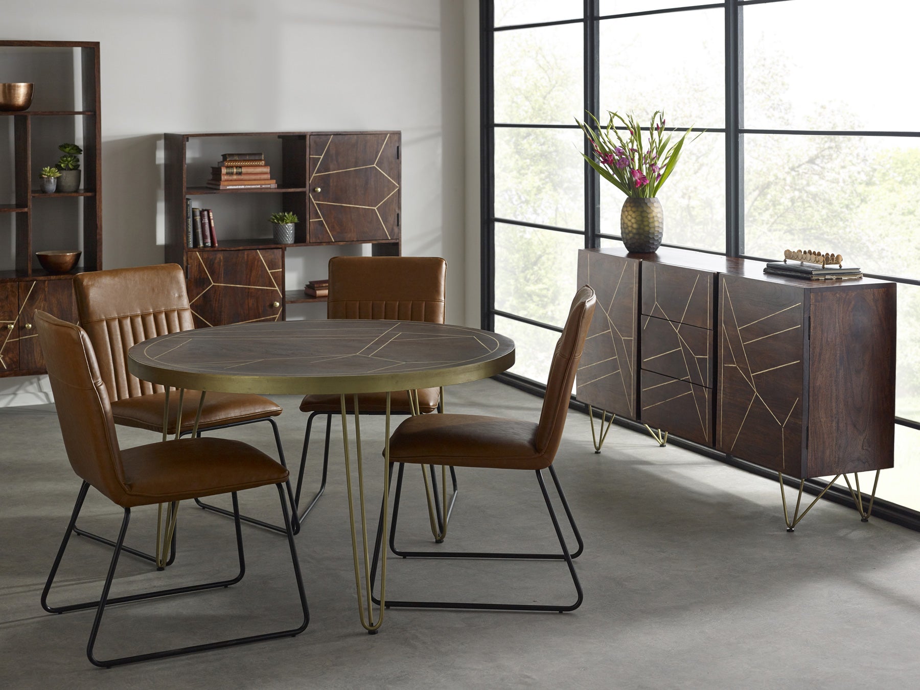 Dark Gold Round Dining Table 