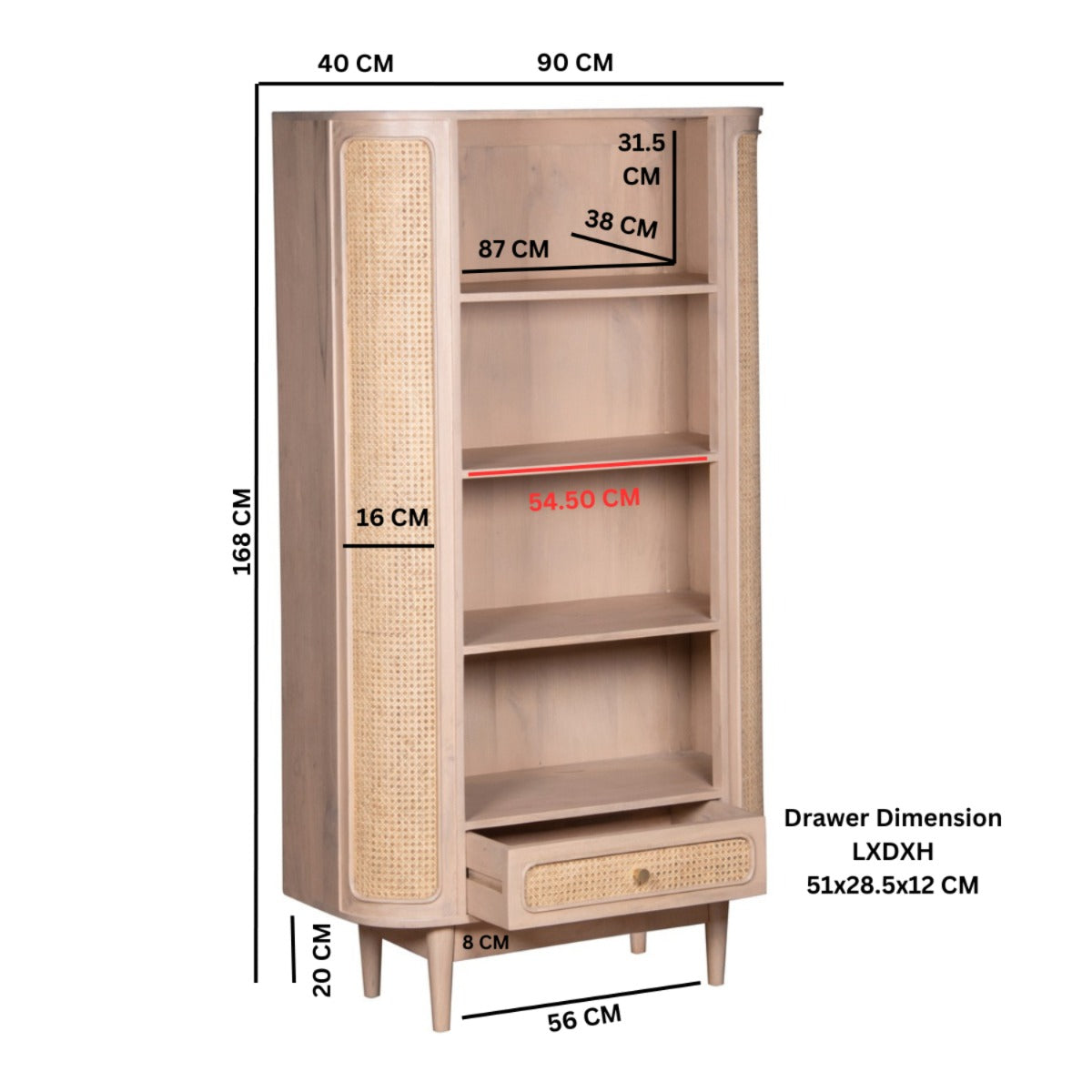 Valencia Cane & Mango Wood Bookcase