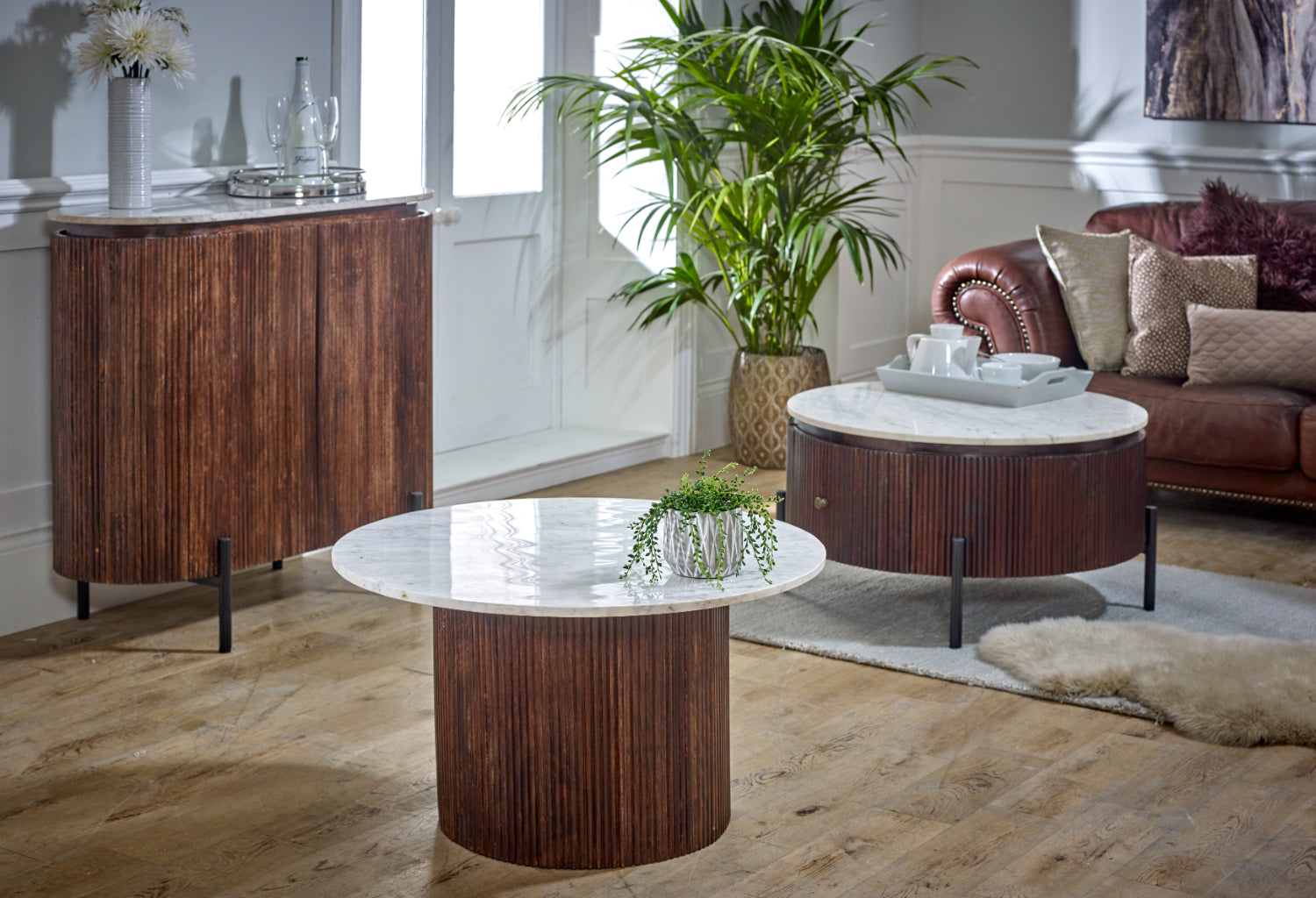 Opal Mango Wood Sideboard With Marble Top & Metal Legs