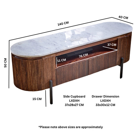 Opal Mango Wood Tv Cabinet With  Marble Top & Metal Legs